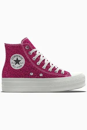 Converse Custom Chuck Taylor All Star Lift Platform Glitter By You Pink