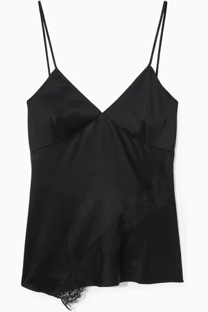 COS Asymmetrisches Satin-Top Mit Spitzenbesatz