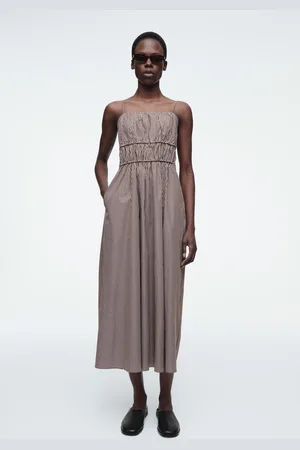 COS Gestreiftes Midikleid Mit Geraffter Taillenpartie