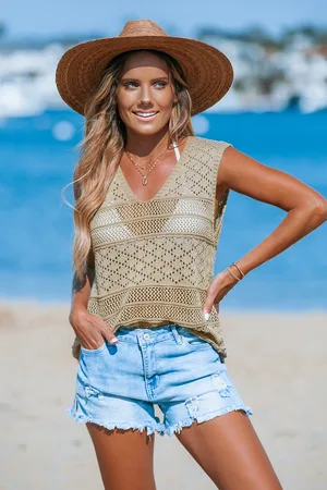 Cupshe Khakifarbenes Häkel-Cover-Up-Top