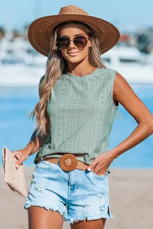 Cupshe Salbeifarbenes Jersey-Tanktop mit Ösen