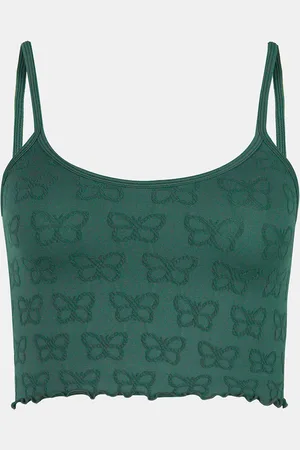 Cupshe Nahtlos Grünes ärmelloses Crop-Top mit Rundhalsausschnitt