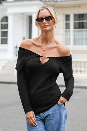 Cupshe Schwarzes Off-Shoulder Langarm-Top