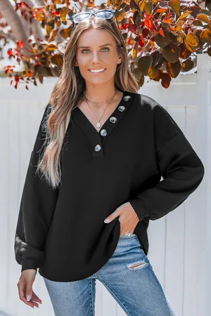 Cupshe Schwarzes Jersey-Top mit V-Ausschnitt und hängenden Schultern