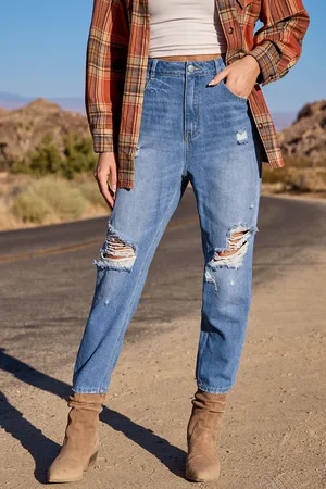 Cupshe Verblasste Denim-Jeans mit Whiskered-Destroyed-Effekt