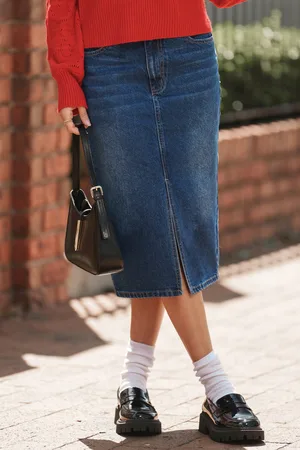 Cupshe Denim-Midirock mit geteilter Front