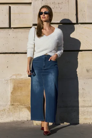 Cupshe Blauer Denim-Maxirock mit geteiltem Saum