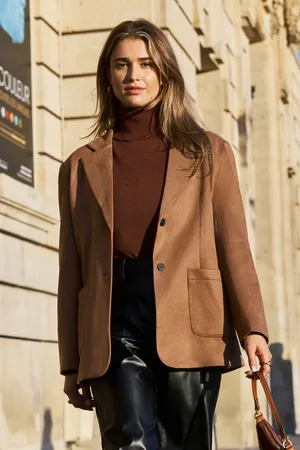 Cupshe Brauner Kunstwildleder-Blazer mit zwei Knöpfen