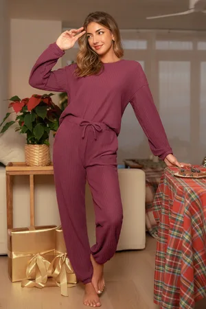 Cupshe Rotes Pyjama-Set mit Waffelmuster