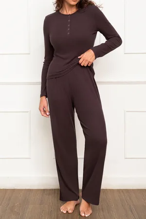 Cupshe Pflaumenfarbenes Rippenstrick-Pyjama-Set