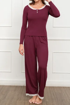 Cupshe Rotes langärmeliges Pyjama-Set