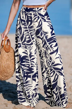 Cupshe Blaue Tropische Florale Hose mit weitem Bein