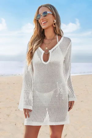 Cupshe Weißes gehäkeltes Mini-Strandkleid mit ausgestellten Ärmeln