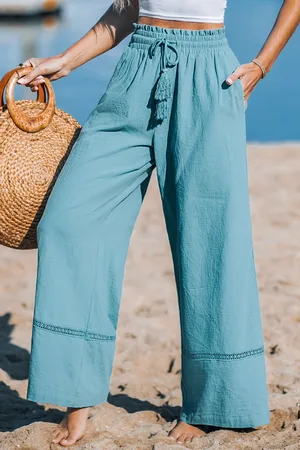 Cupshe Mintgrüne Baumwoll-Hose mit geradem Bein und hohem Bund