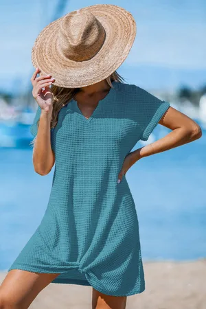Cupshe Kurzärmeliges Mini-Strandkleid aus Waffelstrick