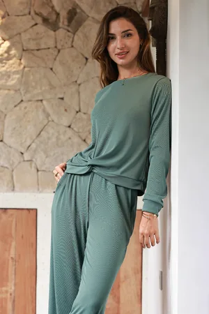 Cupshe Grünes langärmeliges Pyjama-Set