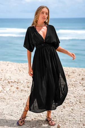 Cupshe Schwarzes Maxi-Strandkleid mit geraffter Taille