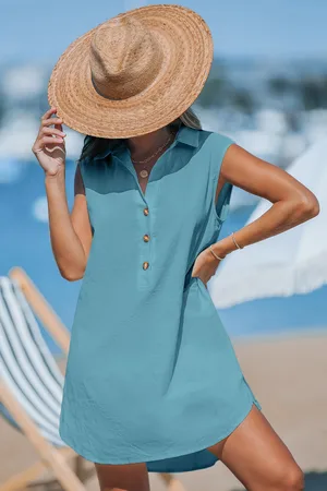 Cupshe Mini-Strandkleid in Blaugrün mit Knopfleiste