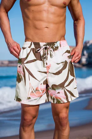 Cupshe Tropische Pink Herren-Badehose mit Kordelzug