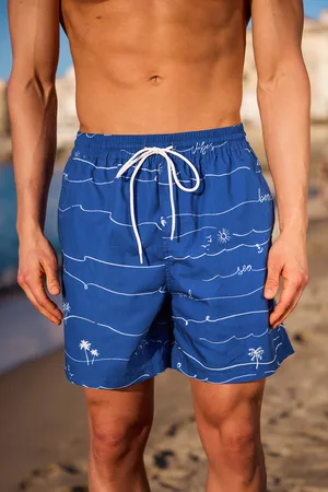 Cupshe Tropische blaue Herren-Badehose mit Kordelzug