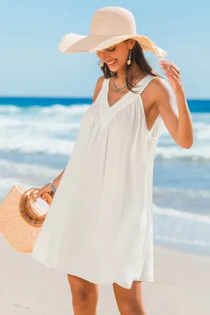 Cupshe Weißes Ärmelloses Mini-Strandkleid mit Kontrastspitze