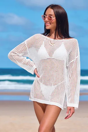 Cupshe Beiges Langarm-Strick-Strandtop