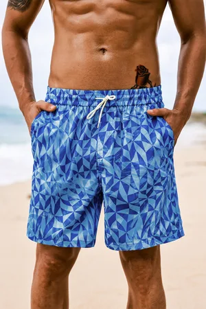 Cupshe Geo Blaue Herren-Badehose mit Kordelzug