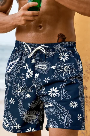 Cupshe Blaue Paisley Herren-Badehose mit Kordelzug