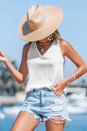 Cupshe Weißes Strand-Top mit Kontrastspitze