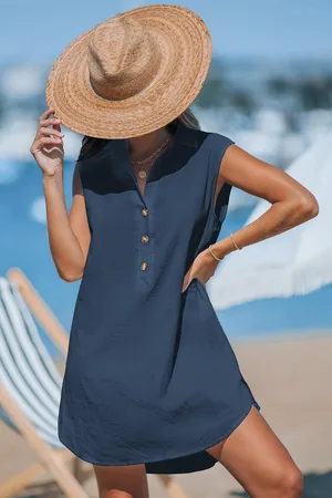Cupshe Blaues Ärmelloses Mini-Strandkleid aus Baumwolle