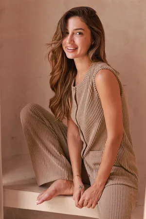 Cupshe Braunes ärmelloses Pyjama-Set