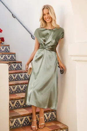 Cupshe Grünes Kurzarm Satin-Midikleid