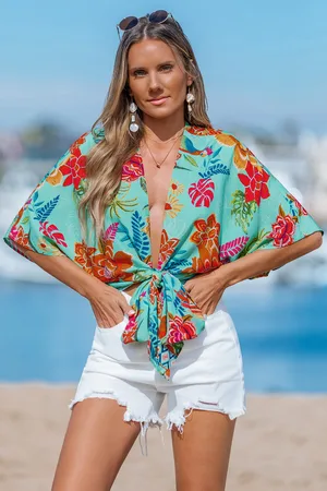 Cupshe Florales Halbarm-Strandtop mit Bindeband