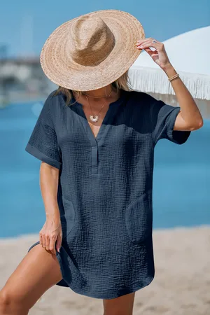 Cupshe Blaues V-Ausschnitt Baumwoll-Strandkleid