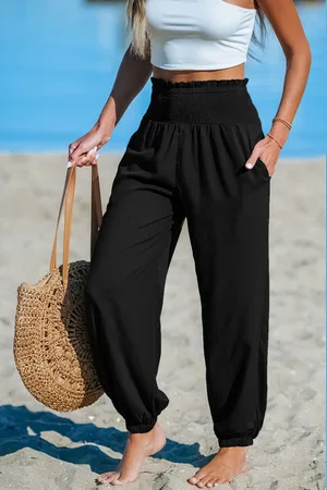 Cupshe Schwarze Hose mit gesmoktem Bund