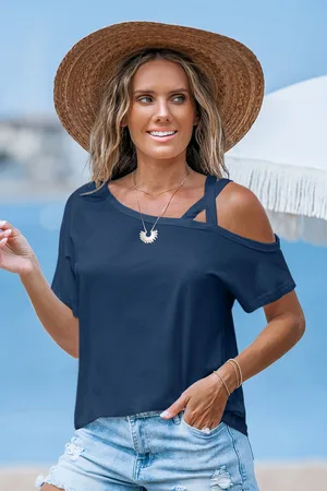Cupshe Marineblaues One-Shoulder-Top mit Cut-Out