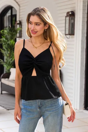 Cupshe Schwarzes Ärmelloses Peplum-Top