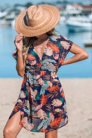 Cupshe Florales Kurzarm Mini-Strandkleid