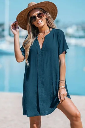 Cupshe Blaues Mini-Strandkleid mit offenem Ausschnitt