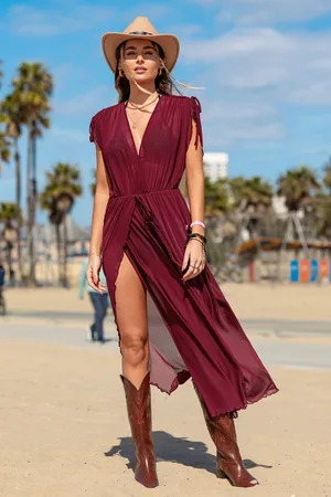 Cupshe Rotes Midi-Strandkleid mit Taillengürtel