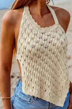 Cupshe Beiges Gestricktes Ärmelloses Strandtop