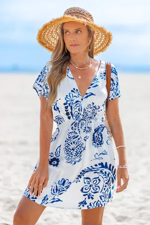 Cupshe Paisley Mini-Strandkleid mit Dolman-Ärmeln