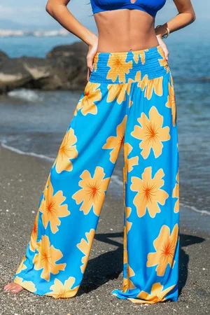 Cupshe Blaue Strandhose mit gesmoktem Bund