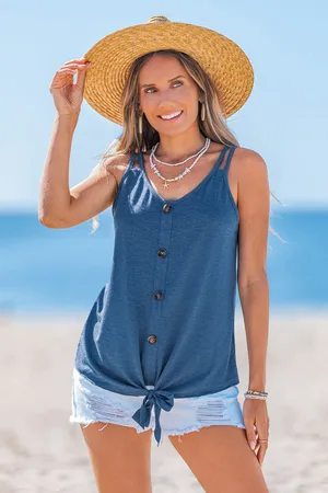 Cupshe Blaues Ärmelloses Strick-Top