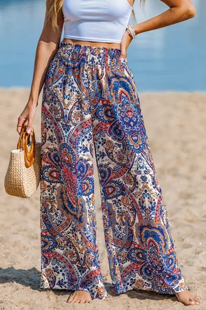 Cupshe Paisley Gesmokter Bund Strandhose