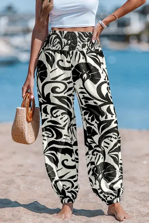 Cupshe Blumige Gesmokter Bund Strandhose
