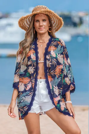 Cupshe Tropischer Strand-Kimono mit Spitzenbesatz