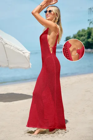 Cupshe Rotes Maxi-Strick-Strandkleid