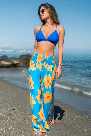 Cupshe Blaue Strandhose mit gesmoktem Bund