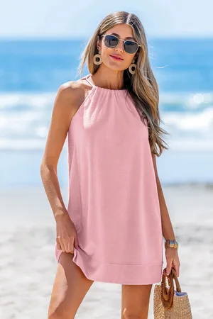 Cupshe Pink Hoher Ausschnitt Mini-Strandkleid